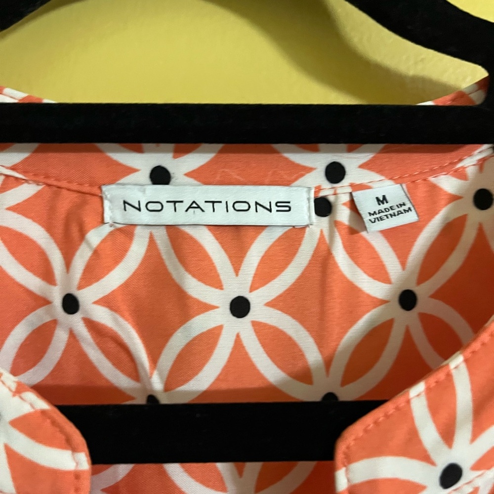 Geometric Print Roll-Tab Blouse - Orange - Picture 4 of 6